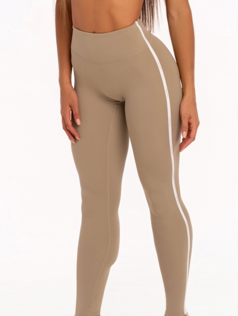 Ženske bež sportske tajice visokog struka s elegantnim bijelim prugama Peach Pump