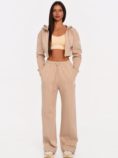 Beige Damen Jogginghose aus weichem Baumwoll-Mix für Sport und Alltag.