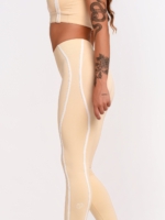 Beige seamless sports leggings with a ribbed waistband for a secure fit.